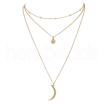 Brass Cable & Satellite Chains 3 Layer Necklaces NJEW-JN04499-1