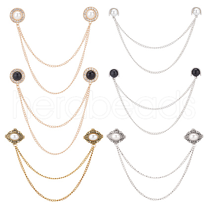 GOMAKERER 6Pcs 6 Styles Alloy Hanging Chains Collar Pins Tie Clips JEWB-GO0001-04-1
