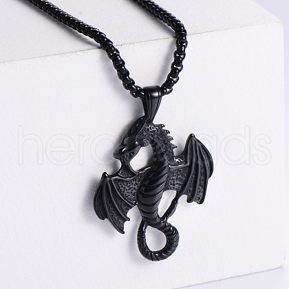 Vintage Stainless Steel Dragon Pendant Punk Hip-hop Necklaces for Men GL9782-2-1