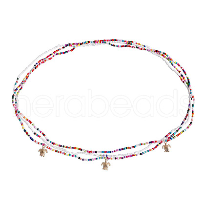 Bohemian Alloy Sea Animal Charm Glass Seed Beaded 3 Layered Waist Belly Stretch Chains for Women FS-WG5D6A5-03-1