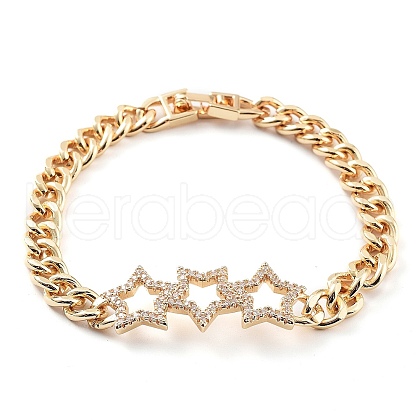 Cubic Zirconia Link Bracelet with Golden Brass Curb Chains BJEW-C055-06E-G-1