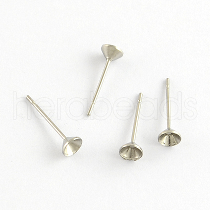 Non-Tarnish 304 Stainless Steel Flat Round Blank Peg Stud Earring Findings X-STAS-R055-13-1