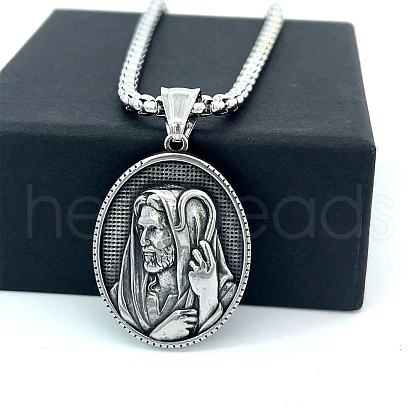 Ancient Greek Stainless Steel Religion Embossed Saint Pendant Punk Hip-hop Necklaces HV5728-2-1