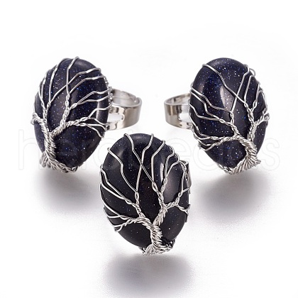 Adjustable Synthetic Blue Goldstone Finger Rings RJEW-L090-B09-1