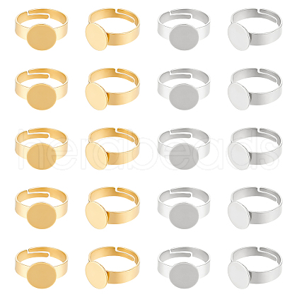 Unicraftale 20Pcs 2 Styles Adjustable 304 Stainless Steel Finger Rings Components STAS-UN0057-19A-1