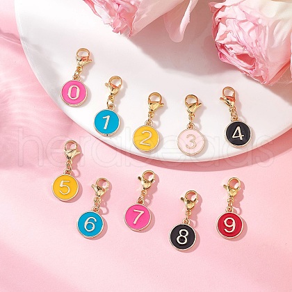 Flat Round with Number 0~9 Alloy Enamel Pendant Decorations HJEW-JM03116-1