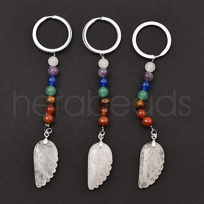 Natural Quartz Crystal Feather Keychain G-Z033-12P-02-1