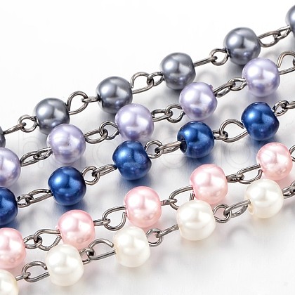 Handmade Glass Pearl Beaded Chains for Necklaces Bracelets Making AJEW-JB00133-1