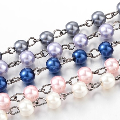 Handmade Glass Pearl Beaded Chains for Necklaces Bracelets Making AJEW-JB00133-1