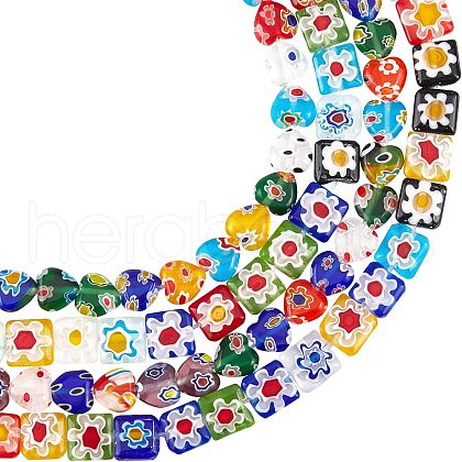 Olycraft 4 Strands 2 Style  Handmade Millefiori Glass Beads Strands LK-OC0001-08-1