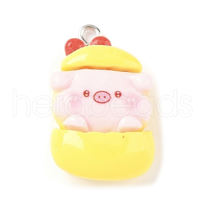 Cute Pig Theme Opaque Resin Pendants RESI-V005-007F-1