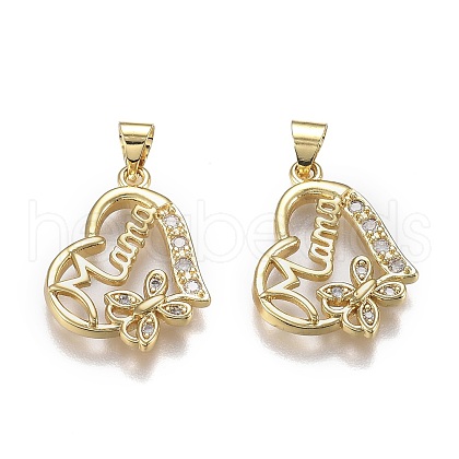 Brass Micro Pave Clear Cubic Zirconia Pendants ZIRC-A011-01G-1