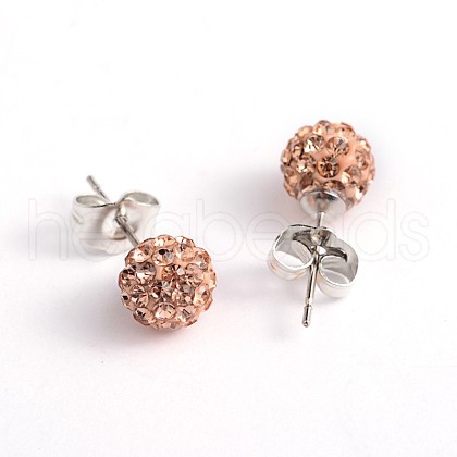 Polymer Clay Rhinestone Ball Stud Earrings EJEW-O041-02F-1