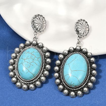 Alloy Synthetic Turquoise Dangle Stud Earrings EJEW-U053-01AS-1