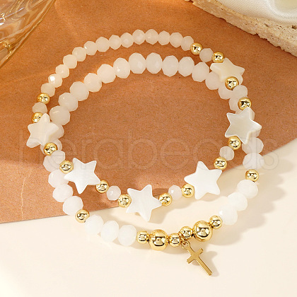 2Pcs 2 Styles Bohemian Style Handmade Glass Beads Stretch Bracelet & Charm Bracelet Set NU3677-1