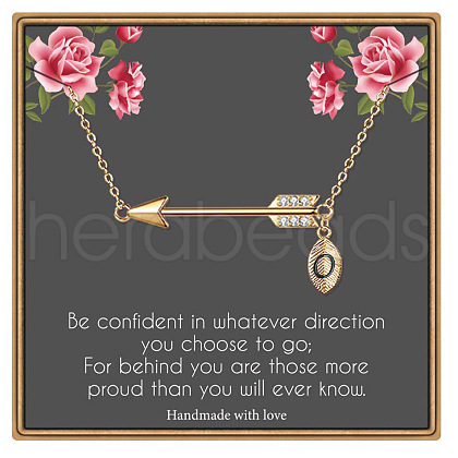 Brass Micro Pave Clear Cubic Zirconia Arrow with Letter Pendant Necklaces FS-WG43978-15-1