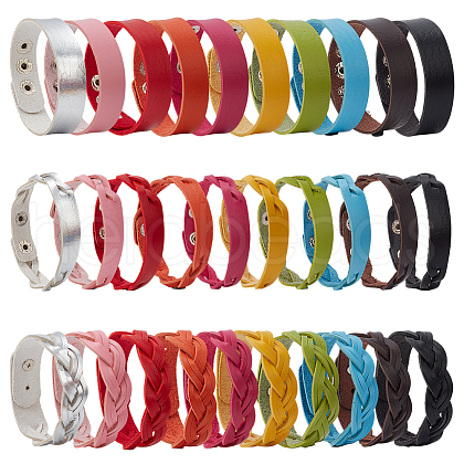 ANATTASOUL 30Pcs 30 Colors PU Leather Braided Cord Bracelet BJEW-AN0001-85-1