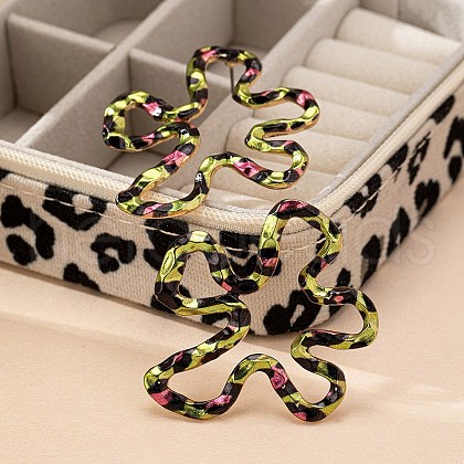 Flower with Leopard Print Alloy Stud Earrings EJEW-Z112-04G-1