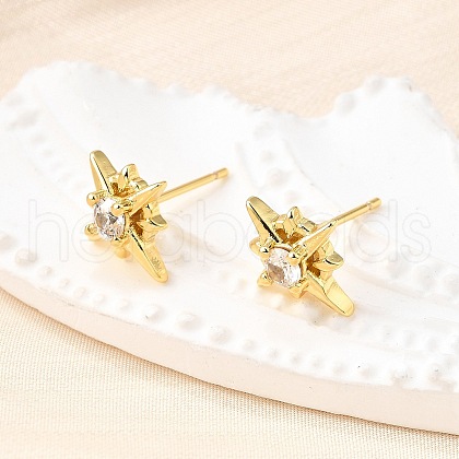 Star Brass Micro Pave Cubic Zirconia Stud Earrings EJEW-G433-01G-02-1