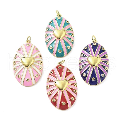 Oval with Heart Brass Micro Pave Cubic Zirconia Pendants KK-Z114-24G-1