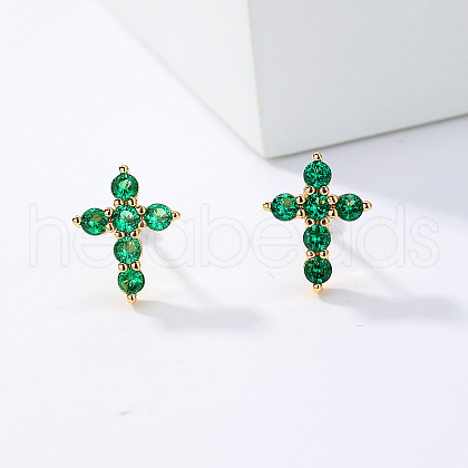 Exquisite Cross Brass Cubic Zirconia Stud Earrings GX6224-1
