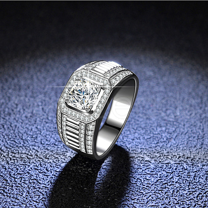 Rhodium Plated 925 Sterling Silver Micro Pave 6.5x3.9mm Moissanite Finger Rings WGBE16F-31-1