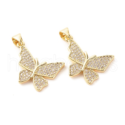 Brass Micro Pave Clear Cubic Zirconia Pendants ZIRC-P094-12G-RS-1