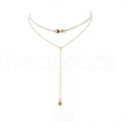 Brass Moon & Star Charms Double Layer Necklace NJEW-JN04142-1