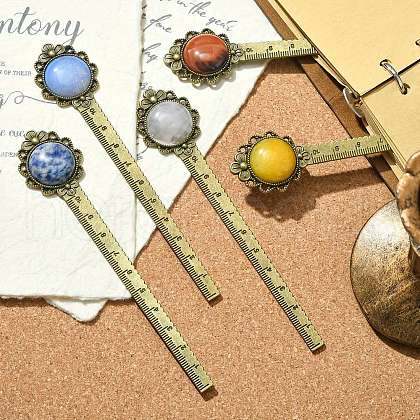 Flower Natural Gemstone Bookmarks AJEW-JK00282-S-1