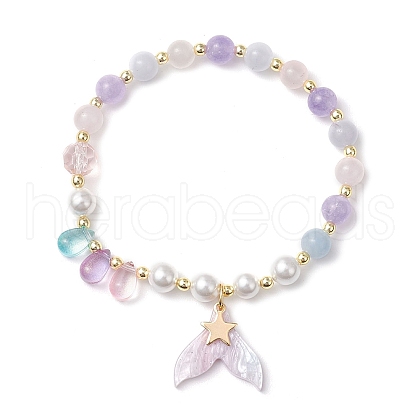 Natural Aquamarine & Rose Quartz & Amethyst Beads Charm Bracelets for Women BJEW-JB11731-1