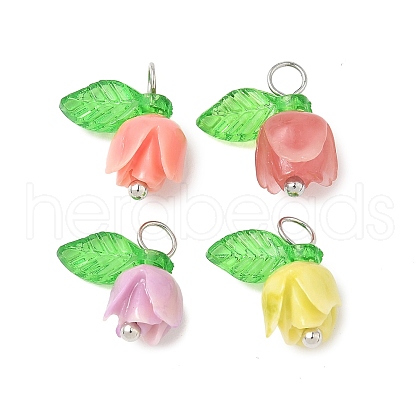 4Pcs Flower Shape Synthetic Shell Pendants PALLOY-JF03863-1