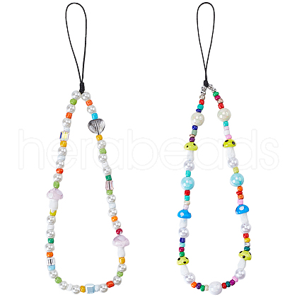 Gorgecraft 2Pcs 2 Styles Glass & Resin Moblie Straps AJEW-GF0010-06-1