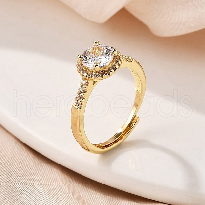 Brass Micro Pave Clear Cubic Zirconia Finger Rings for Women RJEW-U049-06G-1