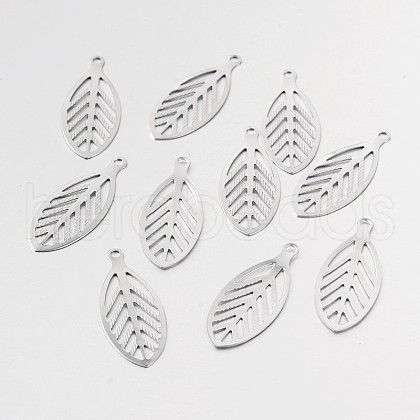 Tarnish Resistant Hollow Leaf 316 Surgical Stainless Steel Filigree Pendants STAS-M258-15-1