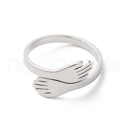 Non-Tarnish 304 Stainless Steel Hand Hug Cuff Ring for Women RJEW-K245-34P-1