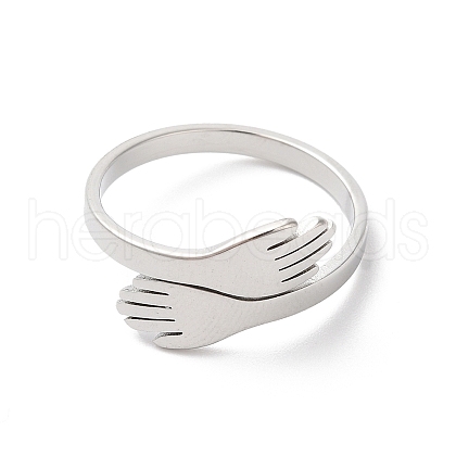 304 Stainless Steel Hand Hug Cuff Ring for Women RJEW-K245-34P-1