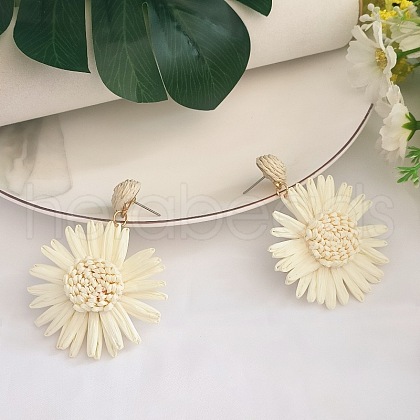 Flower Brass Grass Dangle Stud Earrings FS-WG07395-04-1