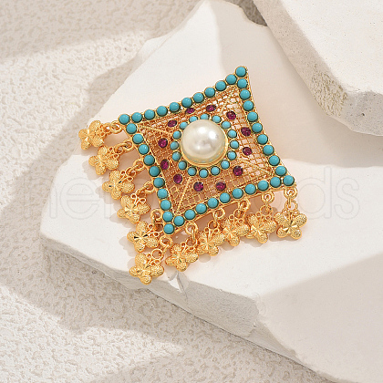 Bohemian Style Rhombus with Butterfly Alloy Plastic Pearl Brooches for Backpack Clothes TA3973-1