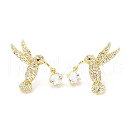 Rack Plating Brass Micro Pave Clear Cubic Zirconia Stud Earrings for Women EJEW-M260-22G-1
