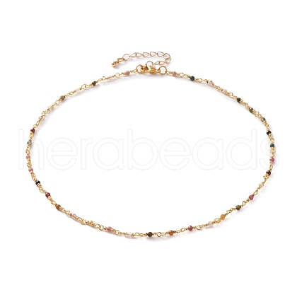 Faceted Round Natural Tourmaline Beaded Necklaces NJEW-JN03215-02-1