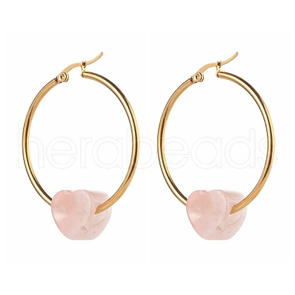 Heart Natural Rose Quartz Beads Earrings for Girl Women EJEW-JE04638-01-1