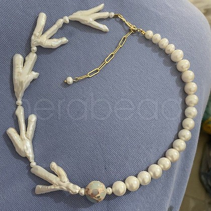 Mother's Day Jewellery Brass & Natural Baroque Pearl Keshi Pearl Beaded Necklaces for Women FS-WG8C333-06-1