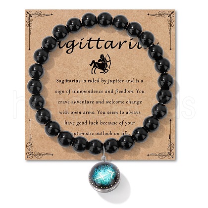 Birthstone Natural Black Obsidian Round Bead Stretch Bracelets QA9771-11-1
