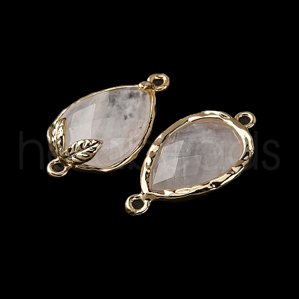 Natural Quartz Crystal Faceted Teardrop Connector Charms G-B081-03G-16-1