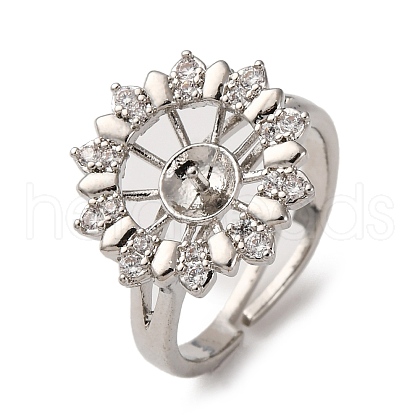 Flower Brass Micro Pave Clear Cubic Zirconia Cuff Ring Settings KK-D378-33P-1