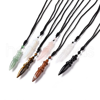 Gemstone Bullet Pendant Necklace with Nylon Cord for Women G-A210-06-1