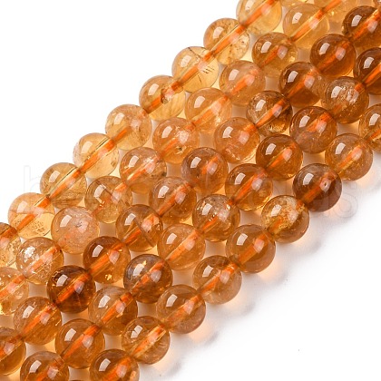 Round Natural Citrine Beads Strands X-G-K068-12A-6mm-1