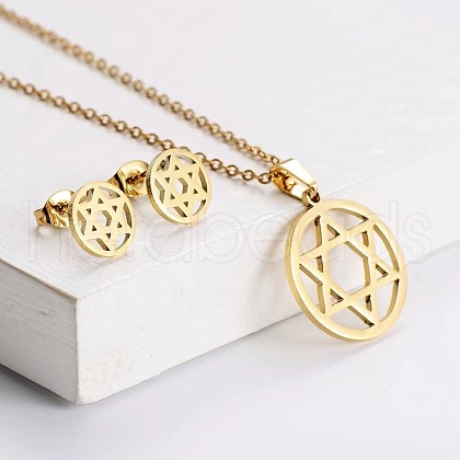 201 Stainless Steel Pendant Necklace & Stud Earring Sets FS-WGB816B-06-1