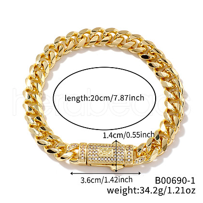 Luxurious Classic Brass Clear Cubic Zirconia Curb Bracelets for Women CS9199-1-1