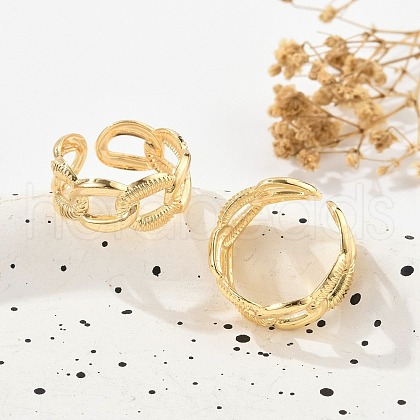 Brass Chain Shape Cuff Rings for Women RJEW-B119-11G-1